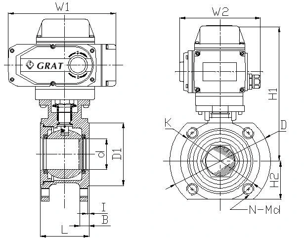 DC24V Kısa Flange Bağlantısı Elektrikli Aktif Top Valfi Yüksek Sıcaklıklı Top Valfi 1